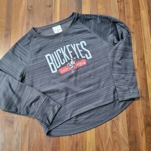 J. America Gray Striped Ohio State Buckeyes Pullover Sweatshirt with Red Accent